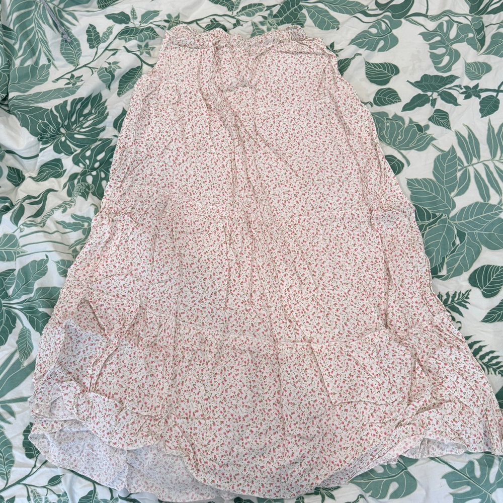 Brandy Melville White and Pink Floral Maxi Skirt